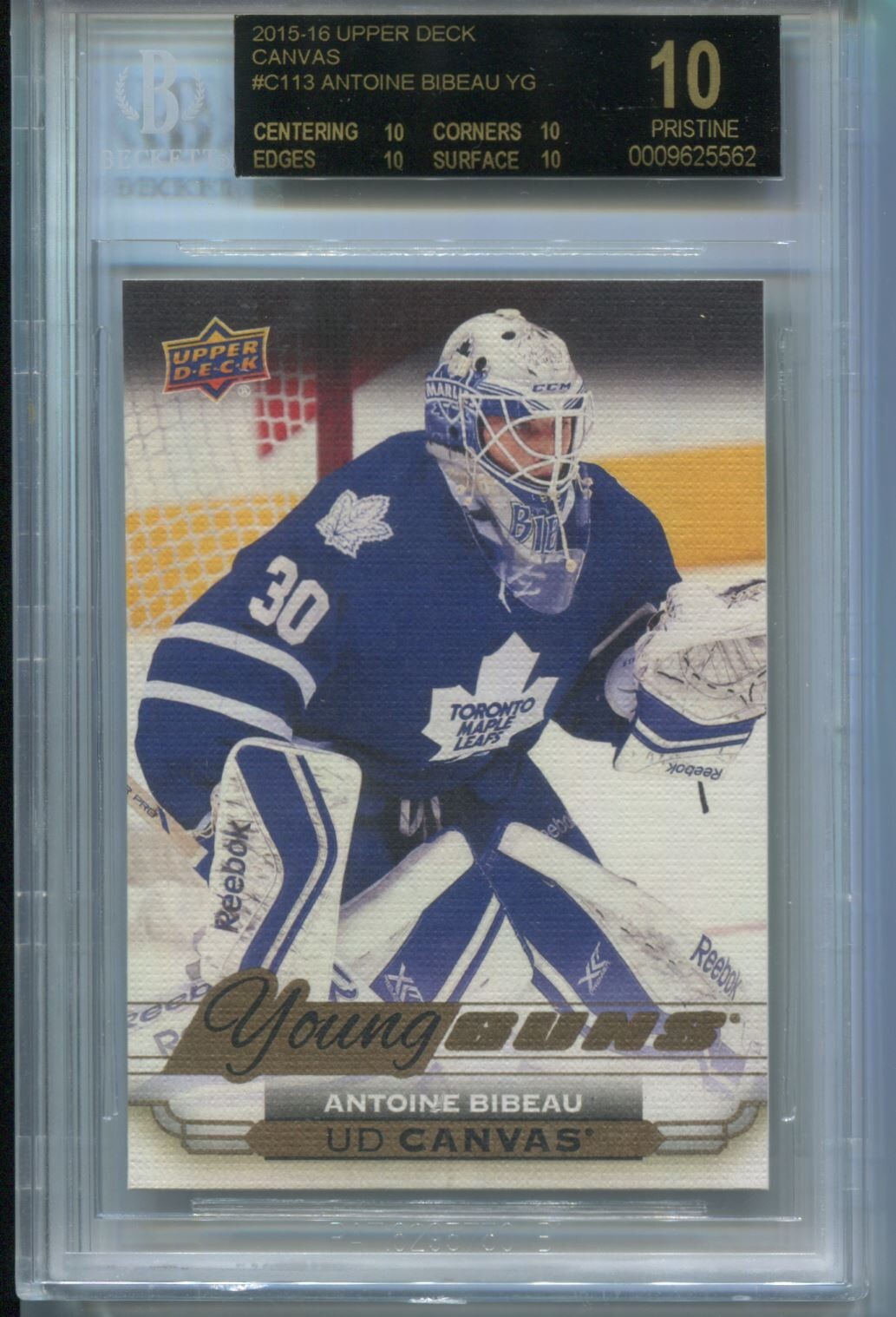 NHL 2015-16 Upper Deck UD Canvas Young Guns #C113 Antoine Bibeau (RC) BGS 10