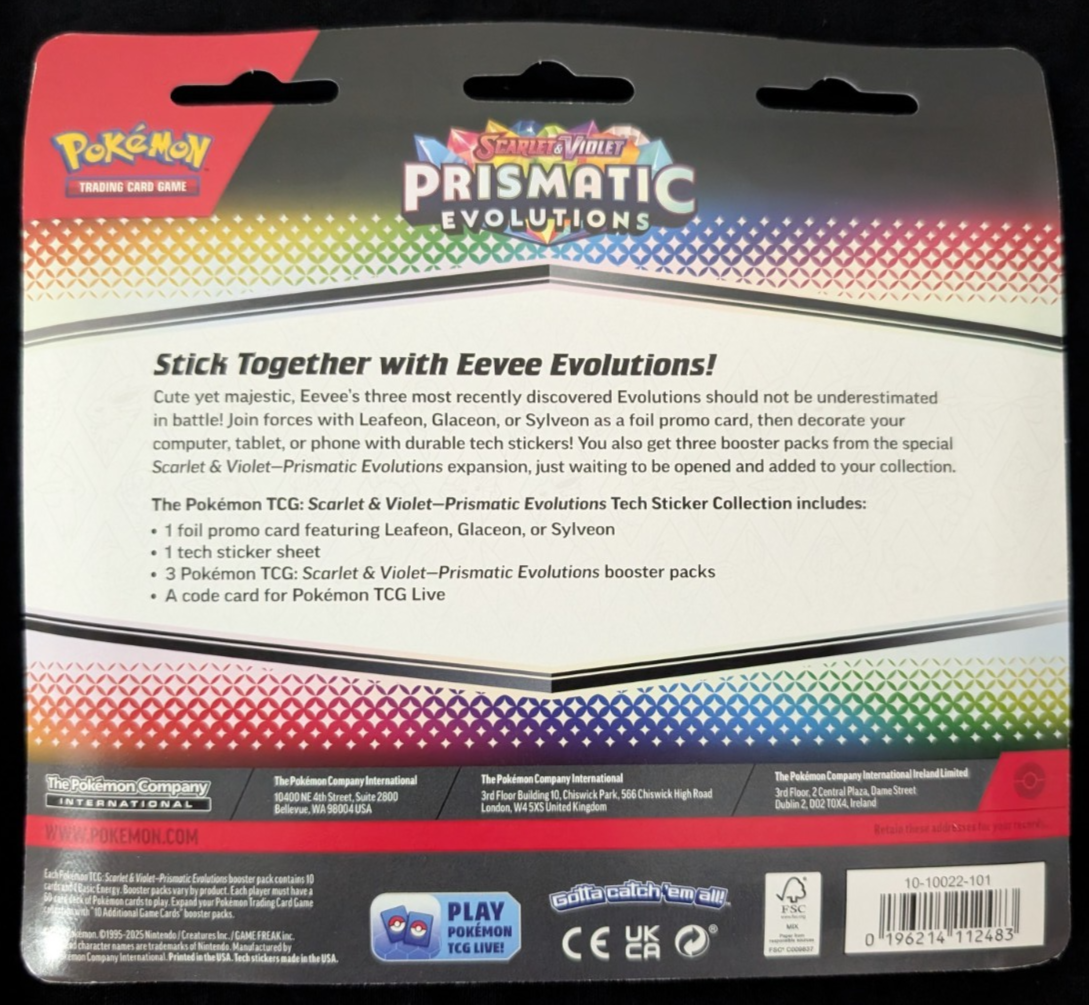 Prismatic Evolutions Tech Sticker Collection 3 Pack Blister Leafeon Pokemon TCG