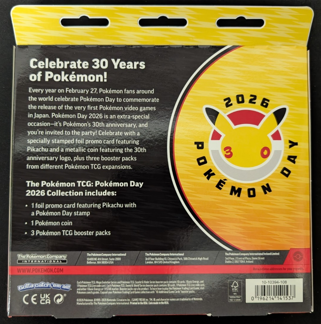 Pokemon Day 2026 30th Anniversary 3 Pack Inc Coin Collector Box Pikachu Card TCG