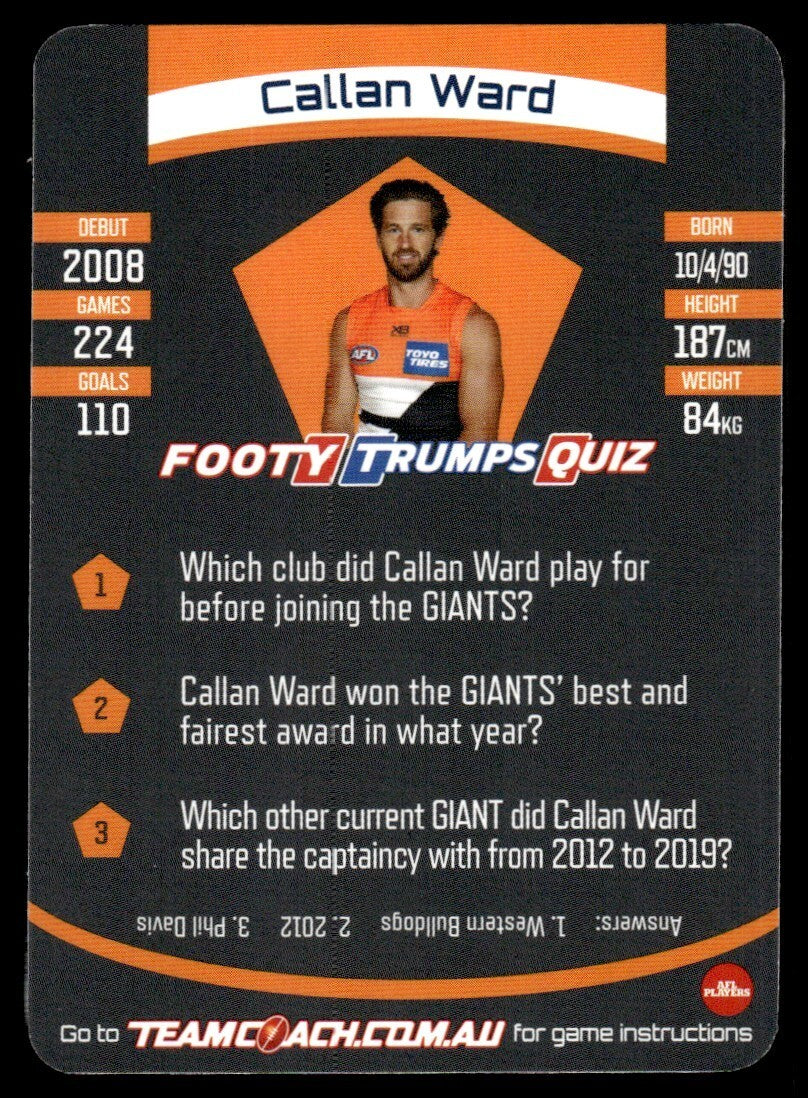 AFL 2021 McDonalds Giants Callan Ward #104 Near Mint