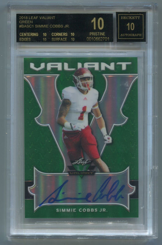 NFL 2018 Leaf Valiant Green #BA-SC1 Simmie Cobbs Jr. /60 (AU, RC) BGS 10 Black