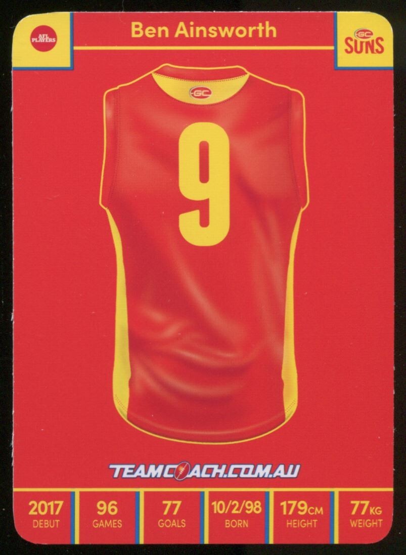 AFL 2023 McDonalds Teamcoach Gold Coast Suns Ben Ainsworth #170 Near Mint