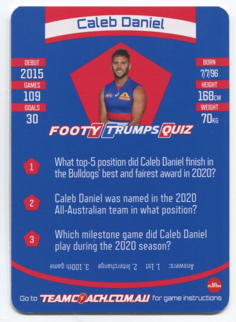 AFL 2021 McDonalds Western Bulldogs Caleb Daniel #61 Near Mint
