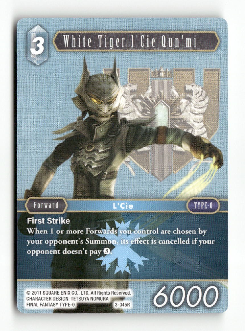 White Tiger l'Cie Qun'mi 3-045R Rare Opus III Final Fantasy Near Mint