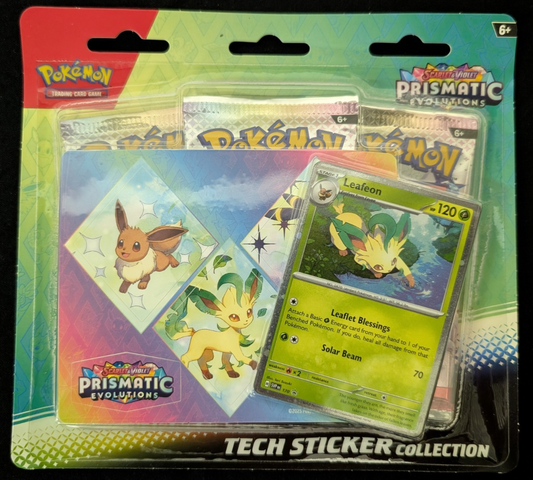 Prismatic Evolutions Tech Sticker Collection 3 Pack Blister Leafeon Pokemon TCG