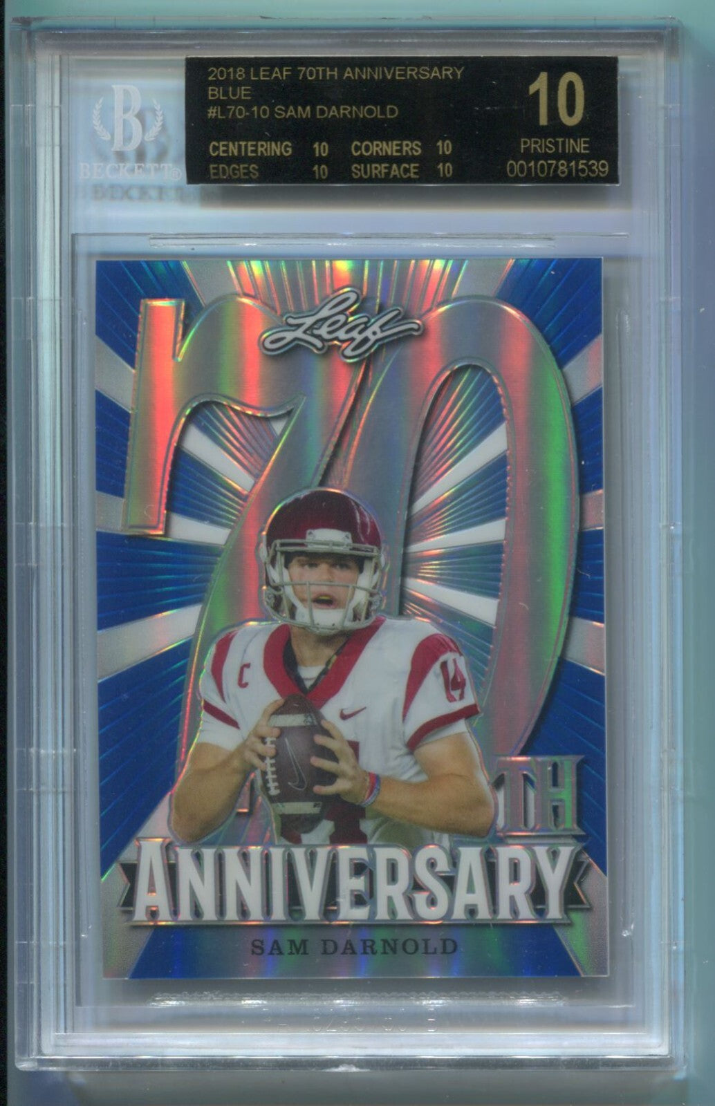 NFL 2018 Leaf 70th Anniversary Blue #L70-10 Sam Darnold /50 BGS 10 Black Label