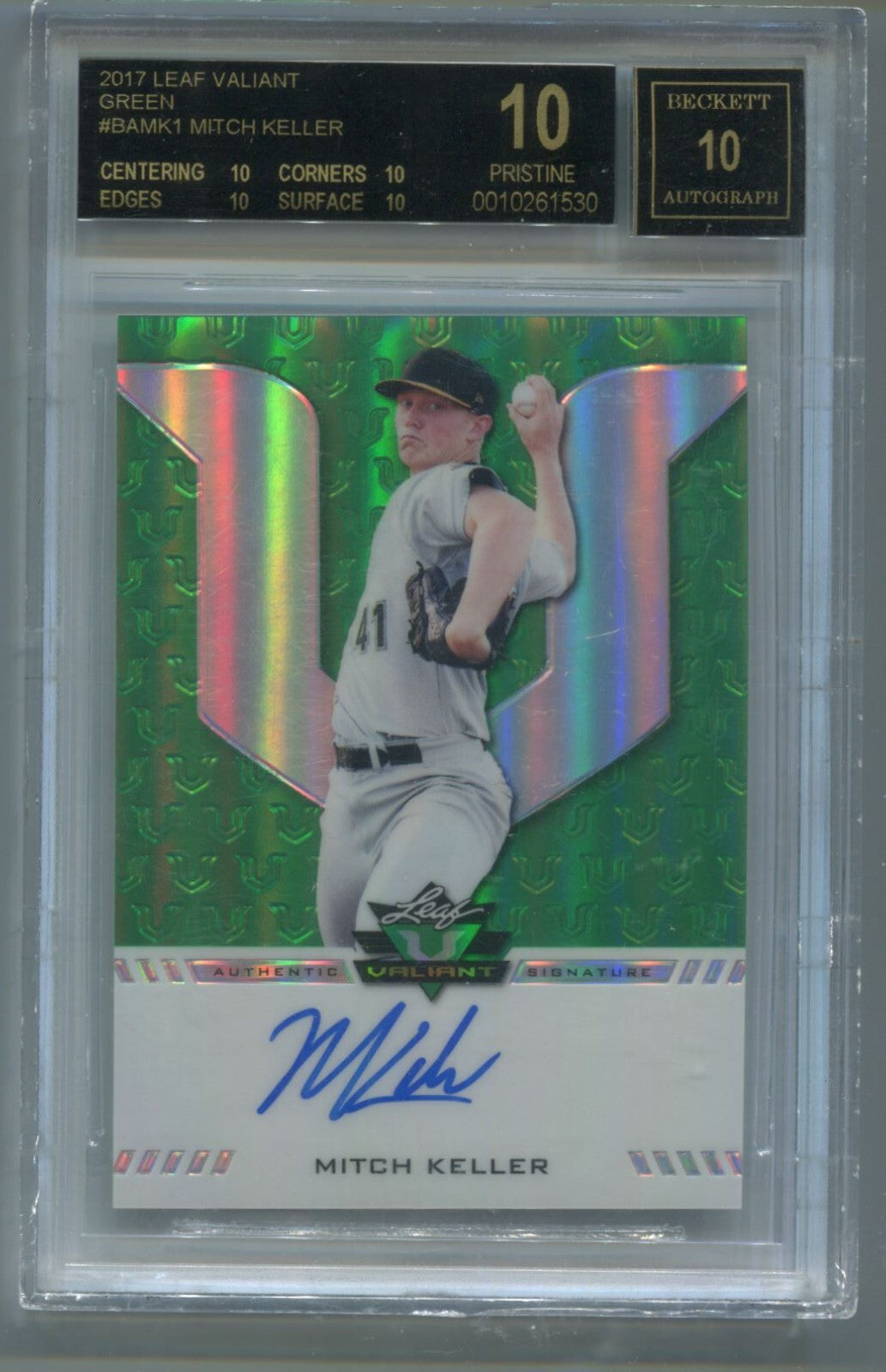 MLB 2017 Leaf Valiant Green Mitch Keller /99 #BA-MK1 BGS 10 Black Label