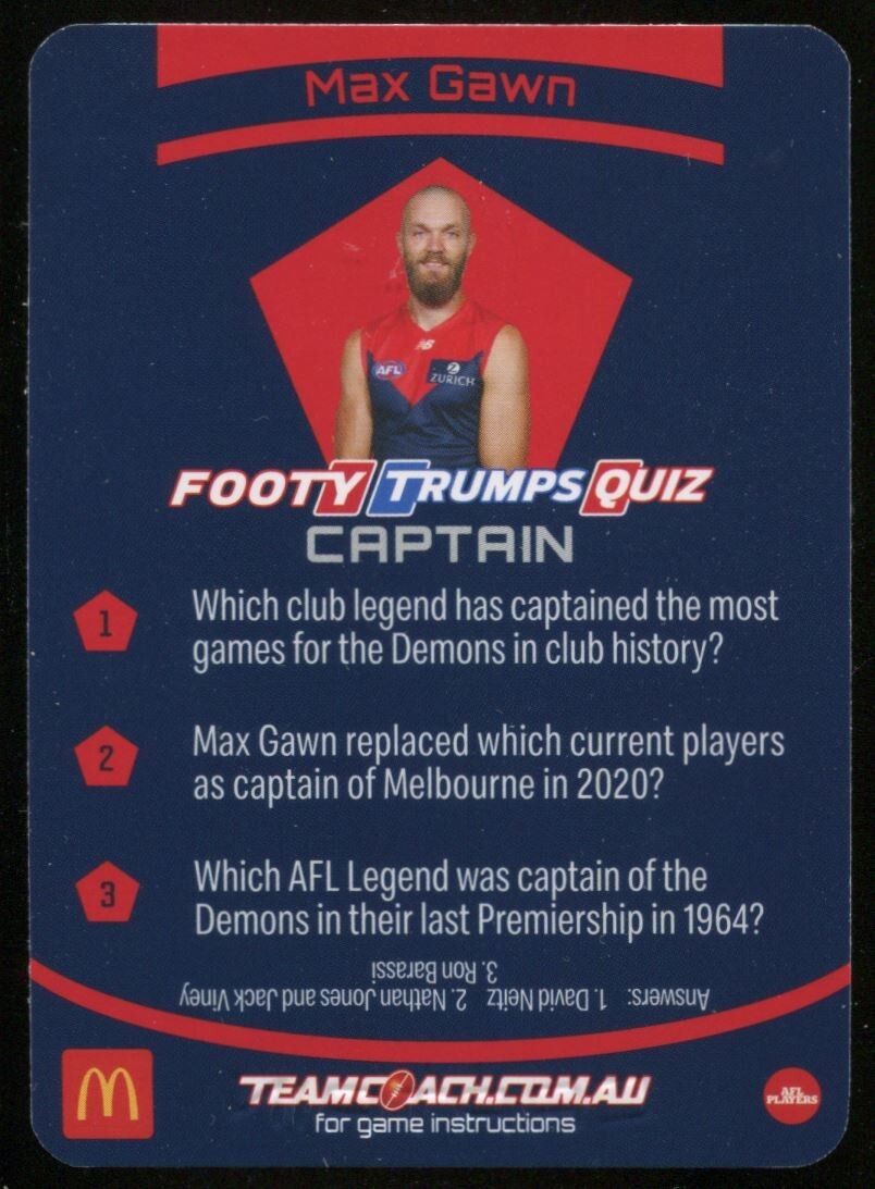 AFL 2021 McDonalds Teamcoach Captain Melbourne Demons Max Gawn #C-11 Near Mint