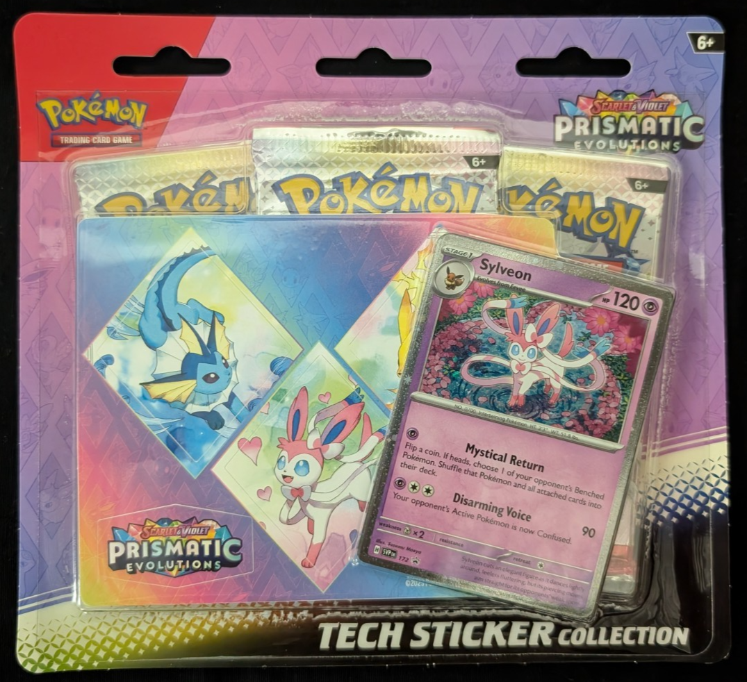 Prismatic Evolutions Tech Sticker Collection 3 Pack Blister Sylveon Pokemon TCG