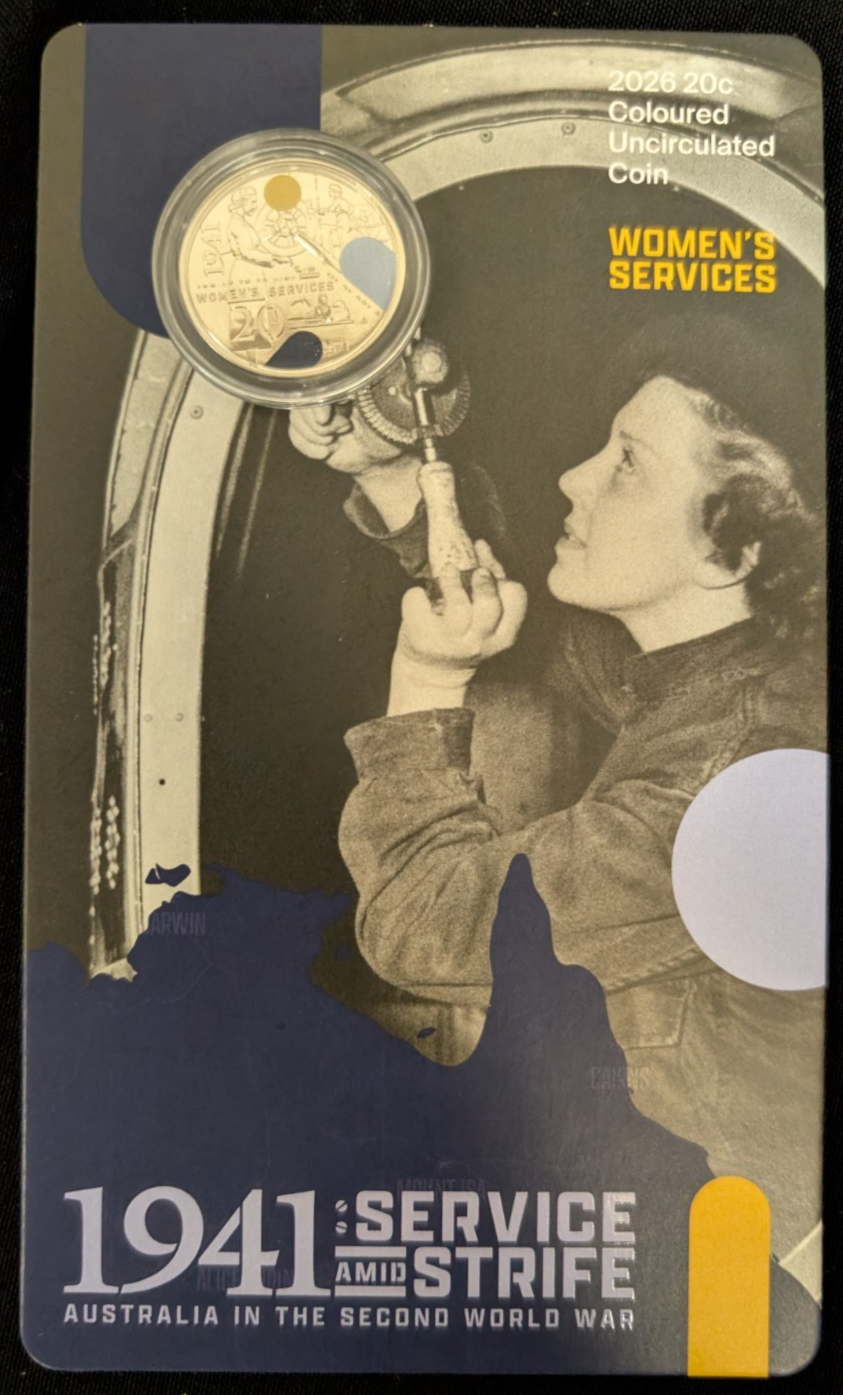 2026 UNC 20c Coloured Coin 1941 Service Amid Strife Women's Services Card RAM