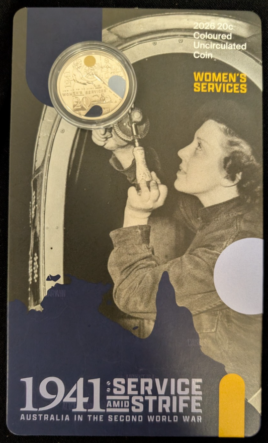 2026 UNC 20c Coloured Coin 1941 Service Amid Strife Women's Services Card RAM