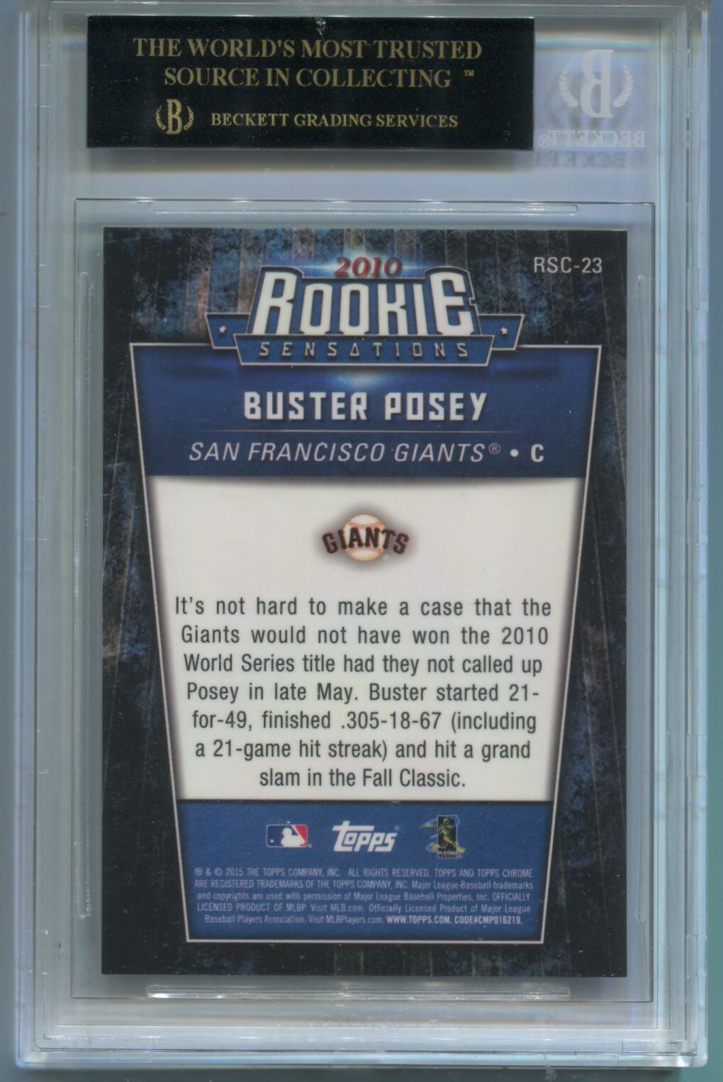 MLB 2015 Topps Update Chrome Rookie Sensations Buster Posey #RSC-23 BGS 10 Black