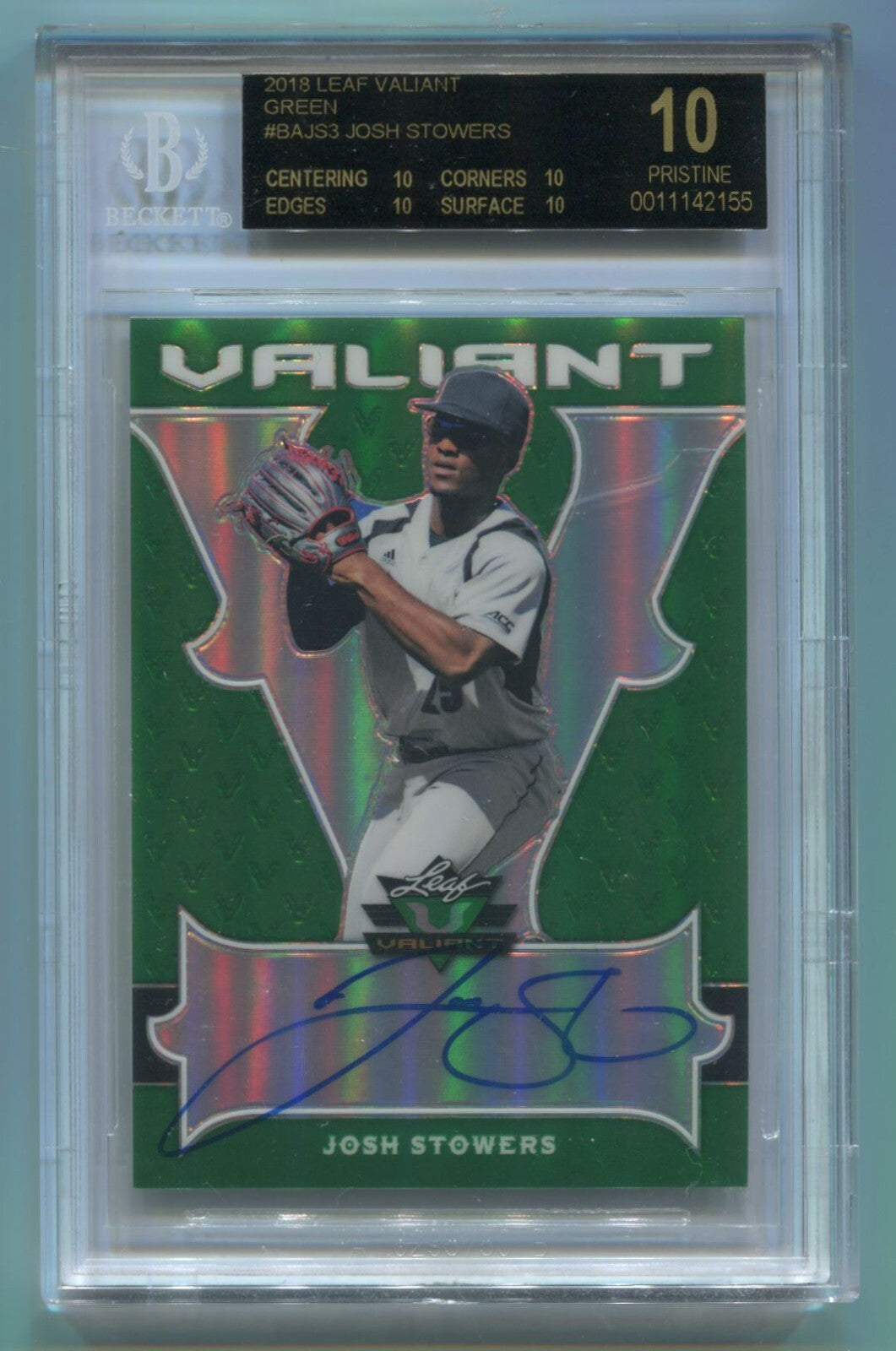 MLB 2018 Leaf Valiant Green Josh Stowers /99 #BA-JS3 (AU) BGS 10 Black Label